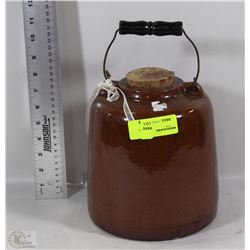 BROWN HANDLED CERAMIC POT WITH CORK LID