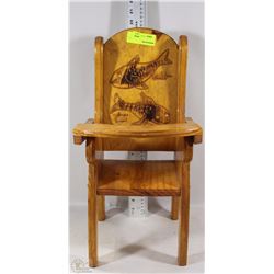WOODEN DOLL HIGH CHAIR WITH FISH CARVED DESIGN