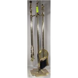 5PC BRASS FIREPLACE SET; STAND, POKER,SHOVEL,BROOM