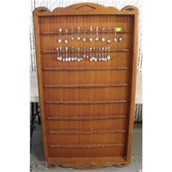LARGE WOODEN COLLECTOR SPOON RACK WITH 208