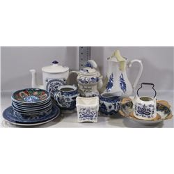 FLAT OF ASSORTED WHITE/BLUE JAPAN MADE TEAPOTS,