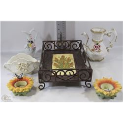 BOX WITH METAL DECORATIVE TRAY+CERAMIC TEAPOT,