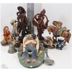 FLAT OF ASSORTED ORNAMENTS; COWS, MAN IN TUB, ETC