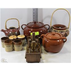 FLAT OF ASSORTED CERAMIC POTS, CONDIMENT DISHES