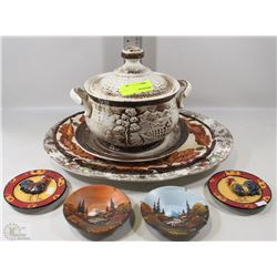 FLAT OF FALL/ROOSTER THEMED SERVING TRAYS AND