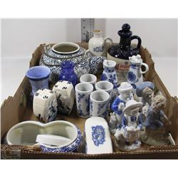 FLAT OF UNMARKED BLUE/WHITE CERAMIC/PORCELAIN