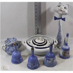 BOX OF ENGLAND MADE BELLS, BOWLS, MORE