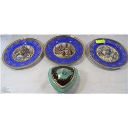 FLAT OF GERMAN MADE DECORATIVE PLATES, GREEN DISH