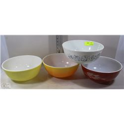SET OF 4 LARGE SIZED PYREX BOWLS - NON MATCHING