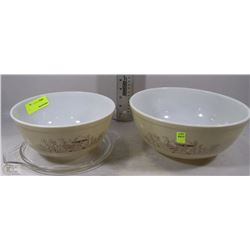 LOT OF 2 PYREX BOWLS SIZE LRG+MEDIUM+SERVING