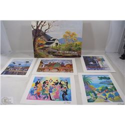 LOT OF 5 UNFRAMED ARTIST SIGNED ARTWORK ALL HAVE