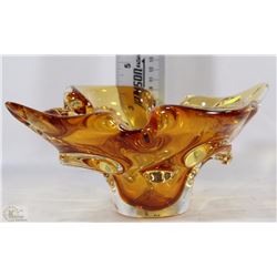AMBER COLORED UNIQUELY DESIGN GLASS DISH