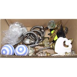 BOX WITH A VARIETY OF CAST IRON HARDWARE; DOOR