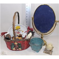 BOX WITH BRASS VANITY MIRROR GLASS MISSING+HIGH