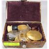 Image 1 : LEATHER JEWELRY BOX WITH OLD MAKE-UP COMPACTS