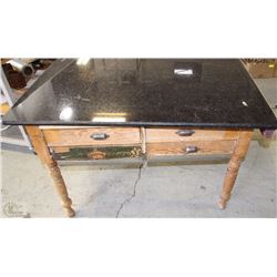 GRANITE TOP TABLE WITH 2 SMALL DRAWERS AND 2 LRG