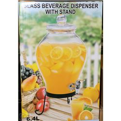LARGE 6.4L GLASS DRINK DISPENSER WITH STAND