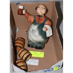 1930'S SHAFFORD BARTENDER DECANTER W/MINI MUGS