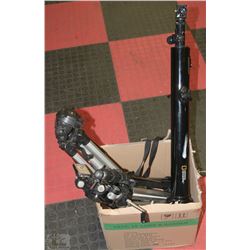ASSORTMENT OF TRIPODS AND A TELESCOPE
