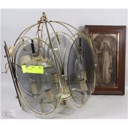 VINTAGE HANGING LAMP WITH JESUS PICTURE