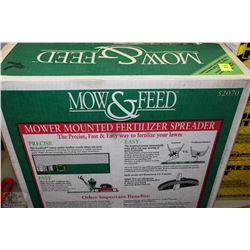 MOW & FEED NEW SEED/FERTILIZER SPREADER 12VOLT MTR