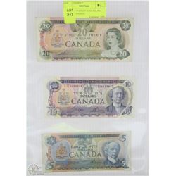 O)YEARS 1971 &79 SHEET WITH $20, $10 AND $5
