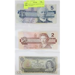 Q)YEARS 1986 & 1973 SHEET WITH $5, $2  AND $1