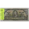 Image 1 : I)TWENTY DOLLAR CANADIAN BANK NOTE 1937 WITH COYNE