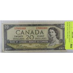 K)TWENTY DOLLAR CANADIAN BANK NOTE 1954 WITH