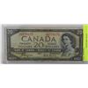 Image 1 : L)TWENTY DOLLAR CANADIAN BANK NOTE 1954 WITH