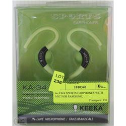 KEEKA SPORTS EARPHONES WITH MIC FOR SAMSUNG,