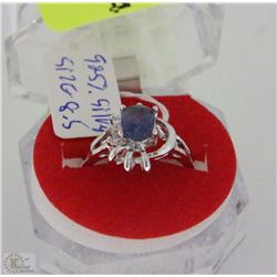 #21)THAILAND BLUE SAPPHIRE &CZ  .925 SILVER RING