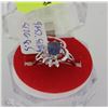 Image 1 : #21)THAILAND BLUE SAPPHIRE &CZ  .925 SILVER RING