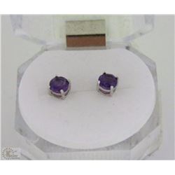 #12)NATURAL AMETHYST ROUND  .925 SILVER EARRINGS