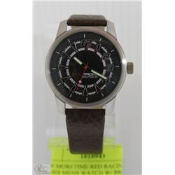NEW MORETIME RED RACING SERIES MENS WATCH W/ BROWN