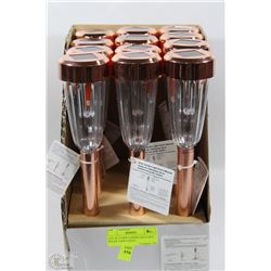 LOT OF 12 NEW COPPER COLOURED SOLAR YARD LIGHTS