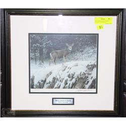 "MULE DEER IN SNOW" ROBERT BATEMAN (1989) SIGNED