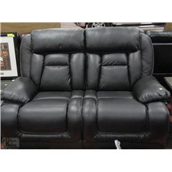NEW BLACK PERFORATED LEATHERETTE LOVESEAT