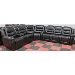 NEW BLACK LEATHERETTE RECLINING DELUXE SECTIONAL