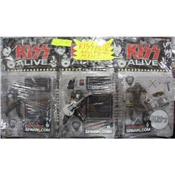 3 KISS ALIVE ACTION FIGURES WITH GUITAR PICKS