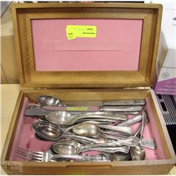 ESTATE SILVERWARE IN WOOD BOX