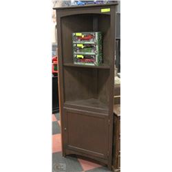 TALL DARK BROWN WOOD WALL CORNER UNIT