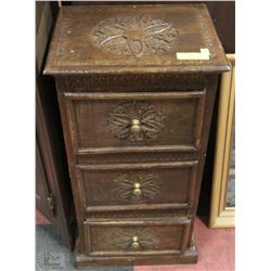 CARVED ORNATE VINTAGE 3 DRAWER WOODEN CABINET
