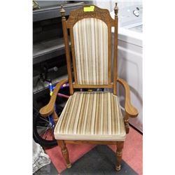 WOODEN CAPTAIN  CHAIR WITH ARMS AND CUSHIONED SEAT