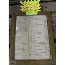 CP RAILWAY CABOOSE LIST 1940'S ORIGINAL PRICE