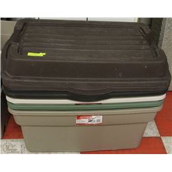 LOT OF 4 RUBBERMAID STACKABLE STORAGE BOXES WITH