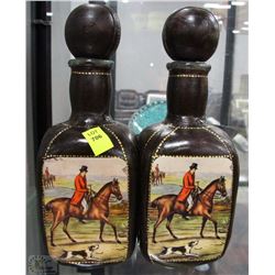 PAIR OF ITALIAN LEATHER SHEATHED DECANTERS