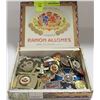 Image 1 : CIGAR BOX W/ MILITARY PINS AND MORE