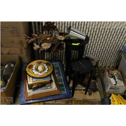 PALLET OF MISC INCLUDING PICTURES,MIRROR, CLOCK