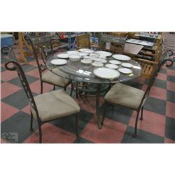 METAL+GLASS TOP DINING TABLE WITH 4 MICRO-SUEDE